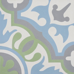 Moroccan Mosaic and Tile House - Baha Handmade Cement Tile, Green/Blue/Gray/ Sample - Wall And Floor Tile