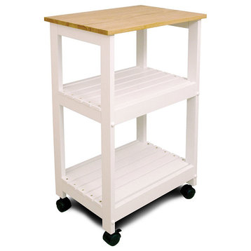 Catskill Microwave/Utility Wood Butcher Block Kitchen Cart in White
