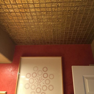 Gold Metallic Glass Tile Bathroom Ceiling