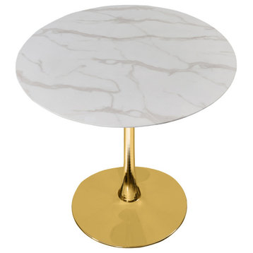 The Luna Dining Table, 36", Gold, Midcentury, Round
