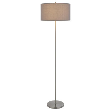 Cromwell 1 Light Floor Lamp, Brushed Steel, Smoke Grey