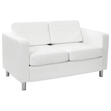 Modern Loveseat, Elegant Chrome Legs With Faux Leather Upholstered Seat, Snow