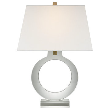 Ring Form Large Table Lamp in Crystal with Linen Shade