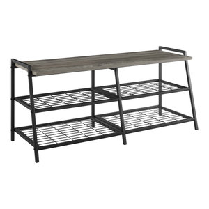 42 Industrial Metal Wood Entry Bench Dark Walnut Industrial