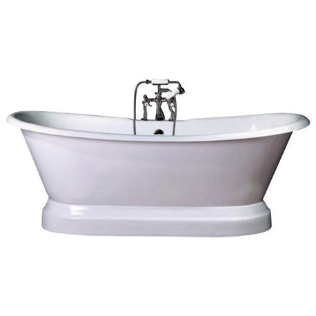 Manfred 71-inch cast iron double slipper bathtub with pedestal, Floor Mount