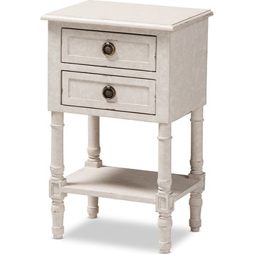 Lenore Country Cottage Farmhouse Washed 2-DRAWER Nightstand - White