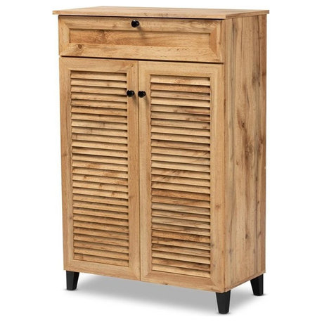 Baxton Studio Coolidge Oak Brown Finished Wood 5-Shelf Shoe Storage Cabinet