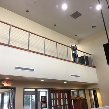 Double steel stringer open risers and cable railing