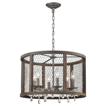 1-Light Clear Glass Frosted Horizontal Etching Chandelier In Chrome Finish
