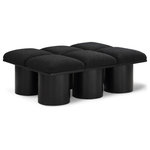 Meridian Furniture - Pavilion Black Boucle Fabric Bench, Black, Black Finish, 46.5" W X 36" D X 17.5" H - Bring valuable seating and remarkable style to your space with this black Pavilion Boucle Fabric Bench, an exquisite balance of style and usability for the entryway, bedroom, and beyond. Crafted from oak veneer with a black finish, this bench has a 4-inch-thick seat cushion that's channel-tufted for a touch of luxury. The bench's columnar bases add a dash of Art Deco design, making it a captivating focal point in any room.