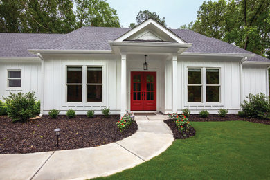 Inspiration for a transitional white one-story exterior home remodel in Columbus