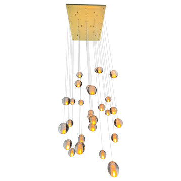 Lightupmyhome Orion 28 Light Floating Glass LED Chandelier, Brass, Square Canopy