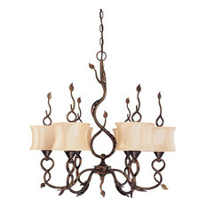 Autumn Gold 6-Light Chandelier With Beige Shantung Shades