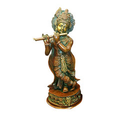 Mogulinterior - Krishna Statue - Hindu God of Love and Divine Joy Brass Sculpture - Decorative Objects And Figurines