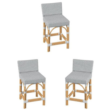 Home Square 24.5" Rattan Low Back Counter Stool in Gray & White - Set of 3