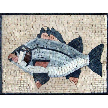 Fish Marble Mosaic Art Tile, 12"x16"
