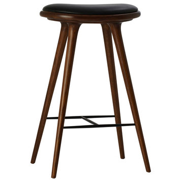 Mater Bar Stool, Brown Stained Oak, Black Leather Seat