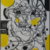 Art yellow original painting abstract face black, Original, Painting