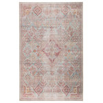 Jaipur Living - Jaipur Living Kendrick Indoor/Outdoor Medallion Sky Blue/Pink Area Rug, 5'x7'6" - A unique combination of antique rug designs and the durability of an indoor/outdoor construction, the Chateau collection offers vintage vibes to any space. The Kendrick area rug boasts a whimsical, detail-rich medallion with tribal accents and contemporary sky blue, vibrant pink, yellow, and orange colorway. This zero-pile rug is made of weather-resistant polyester for a flat, durable finish.