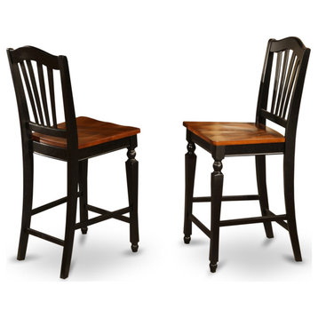 Set of 2 CHS-BLK-W Chelsea Stools With wood Seat, 24" Seat height, Black Finish
