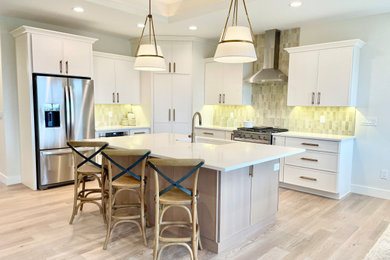 Ivory Painted and Rift Cut White Oak Open Concept Kitchen
