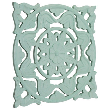 Traditional Floral Wood India Wall Accent Medallion - Light Green (24")