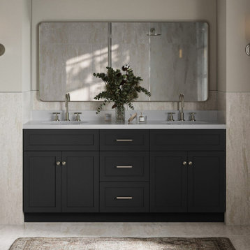 Ariel Hamlet 73" Oval Sinks Bath Vanity Carrara Marble, Black, 1.5" White Quartz