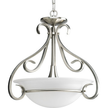 3-Light Foyer, Brushed Nickel Finish With Etched Bowl