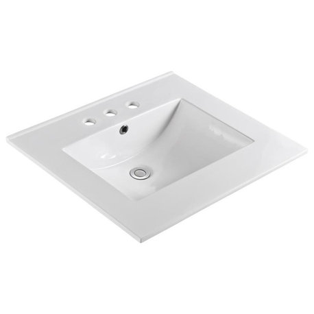 Unique 25"x22" Ceramic Vanity Top, White With 8" Widespread Drilling