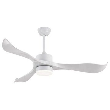 52" Modern Ceiling Fan With Lamp, White, 42.1x14.2", White Blades, With Lamp