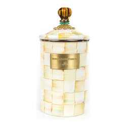 Parchment Check Enamel Canister - Large | MacKenzie-Childs - Bathroom Canisters