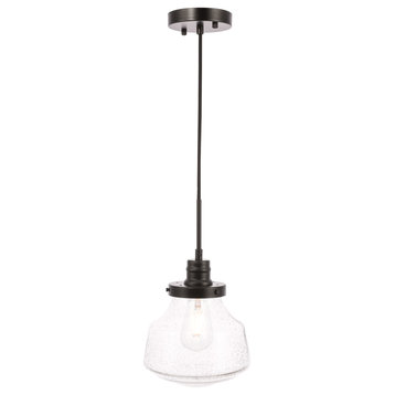 Black Finish And Clear Seeded Glass 1-Light Pendant