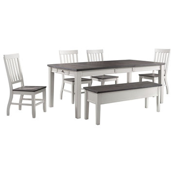 Willow Way 6-Piece Dining Set With Table, 4 Wood Side Chairs, and Storage Bench