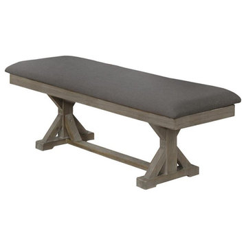 Gray Linen Dining Bench with Rustic Gray Brown Wood in Standard Height