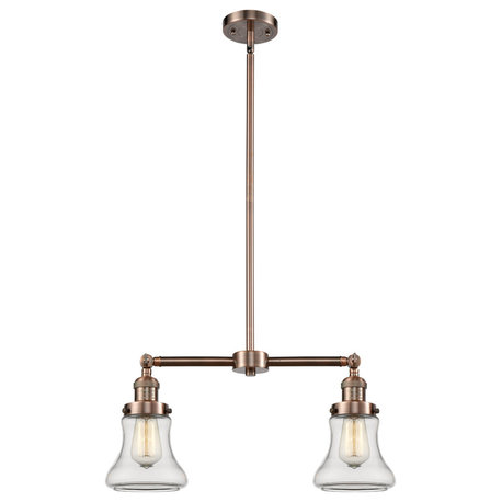 2-Light Bellmont 22" Chandelier, Antique Copper, Glass: Clear