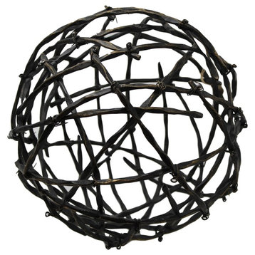 Large Industrial Metal Wire Ball Sphere, Open Twig Decorative Sculpture Modern