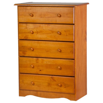 100% Solid Wood 5-Drawer Chest, Honey Pine