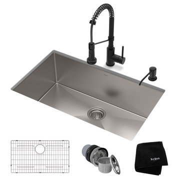 30" Undermount Stainless Steel Kitchen Sink, Pull-Down Faucet MB, Dispenser