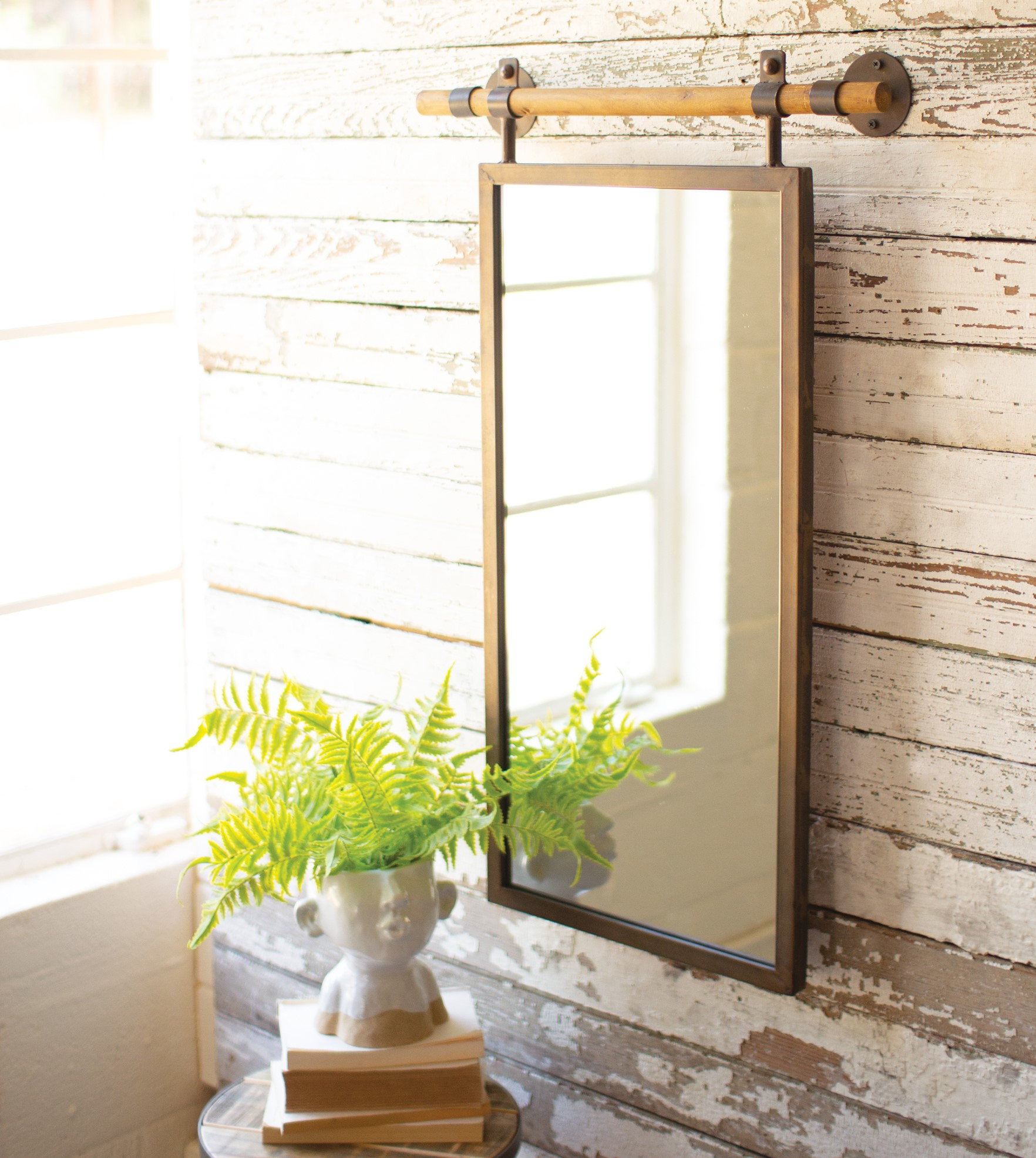 31" Minimalist Metal Frame Wall Mirror Rustic Mounted Suspended Vanity Hanger