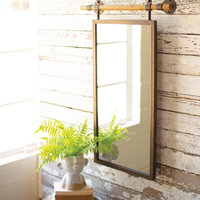 31" Minimalist Metal Frame Wall Mirror Rustic Mounted Suspended Vanity Hanger