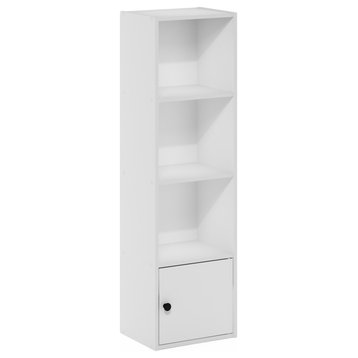 Furinno Luder 4-Tier Shelf Bookcase With 1 Door Storage Cabinet White