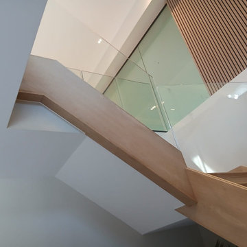 White Oak Staircase With Glass Balustrade