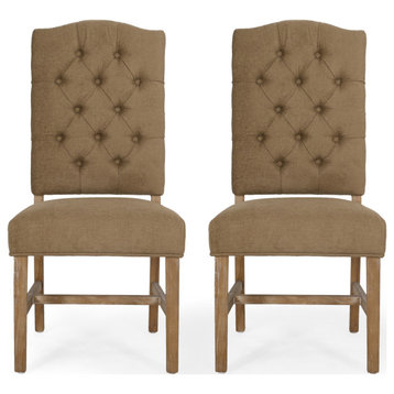 Loyning Contemporary Tufted Dining Chairs (Set of 2), Dark Beige/Natural, Fabric