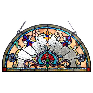 CHLOE Lighting EMERSYN Victorian Tiffany-glass Window Panel, 24"