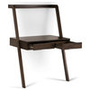 36" Wide Modern Leaning Desk, Warm Walnut Brown With Gray Linen Chair