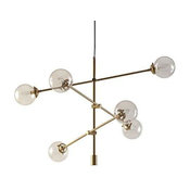 Mid-Century Antique Gold Chandelier With 6 Oversized Glass Bulbs