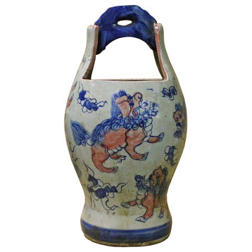 Chinese Handmade Blue White Porcelain Bucket Shape Pot Planter Hcs4872