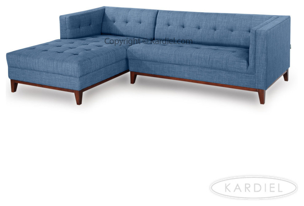 Harrison Midcentury Twil Sofa Chaise Sectional, Blue Curacao, Left Facing