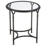 Uttermost - Uttermost Samson 24 x 25" Glass Side Table - Heavy, Black Steel With Silver Metal Undertones And A Clear Glass Top.