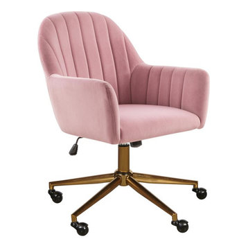 Channeled Back Office Chair in Blush Pink Velvet